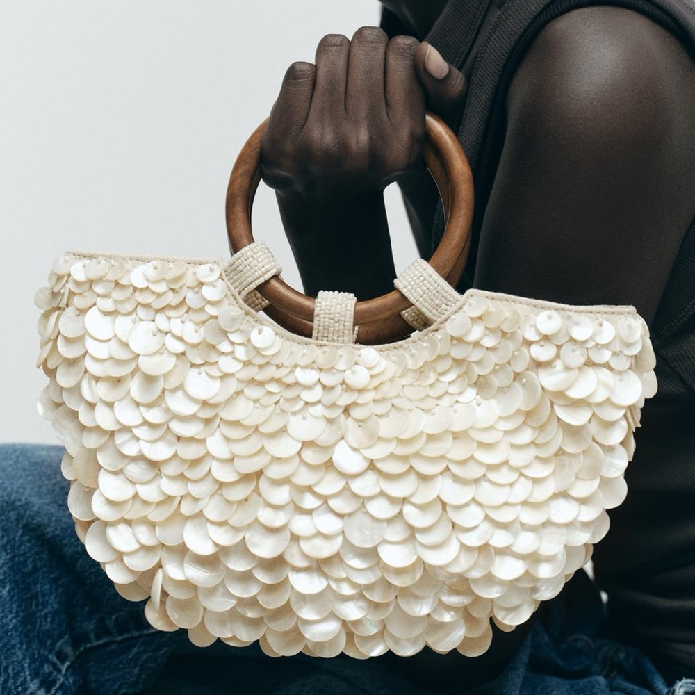 ZARA FAUX MOTHER-OF-PEARL APPLIQUÉ BAG